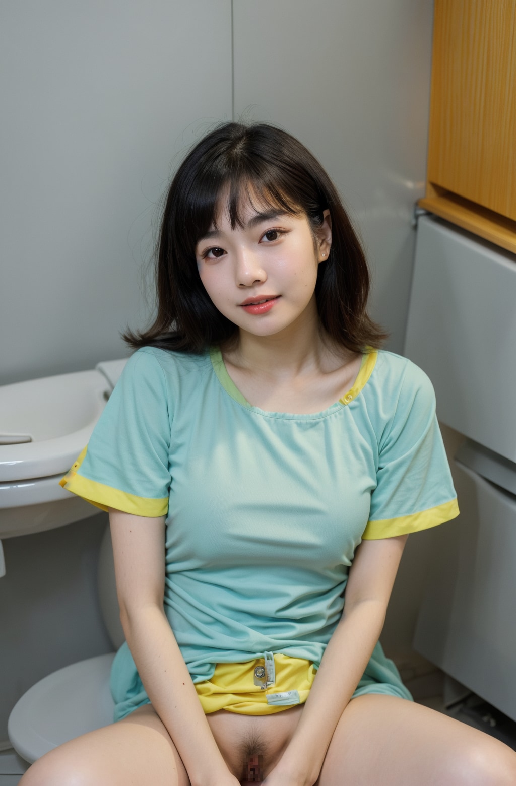 トイレの便座に座るエッチな彼女