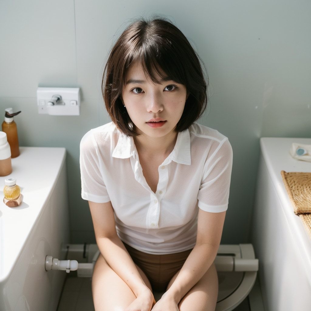 トイレの便座に座るエッチな彼女