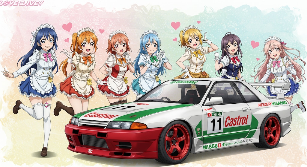 ラブライブキャラとカストロールGT-Rレーシングカー