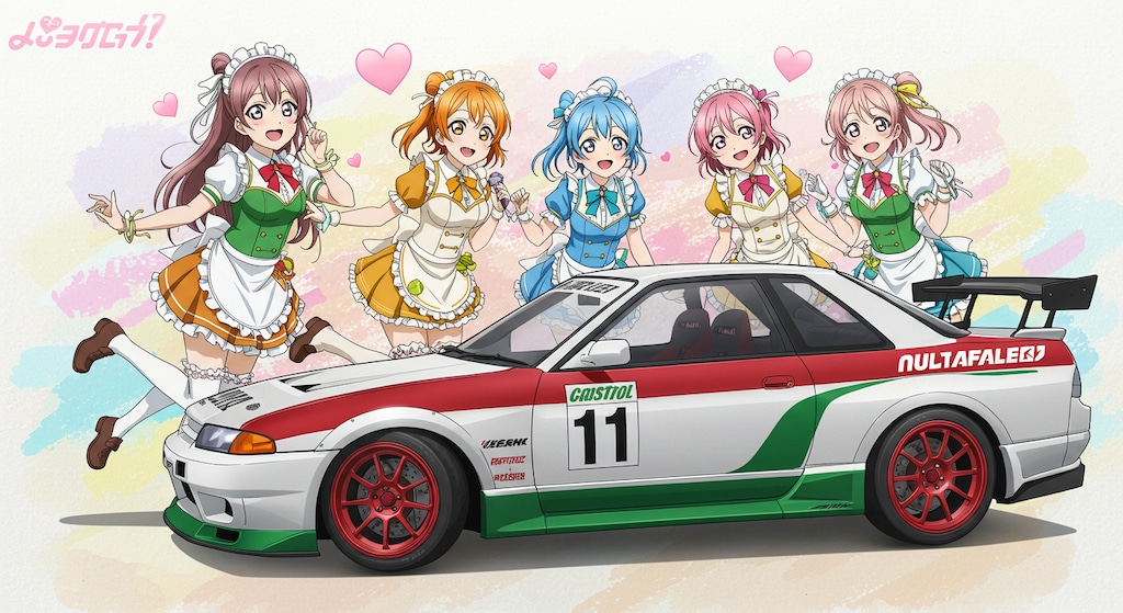 ラブライブキャラとカストロールGT-Rレーシングカー