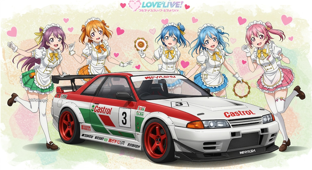 ラブライブキャラとカストロールGT-Rレーシングカー
