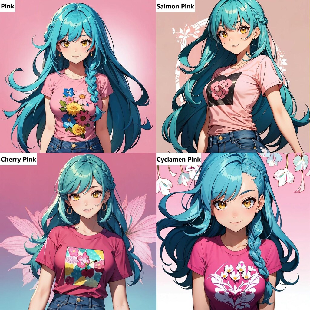 服と髪【桃】６枚