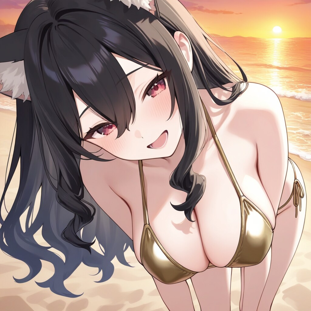 金ビキニ磨莉衣と海デート