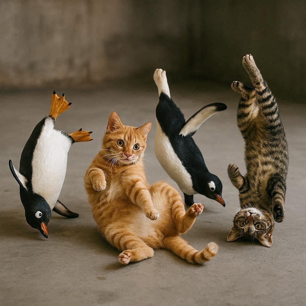 ペンギンに出会う猫