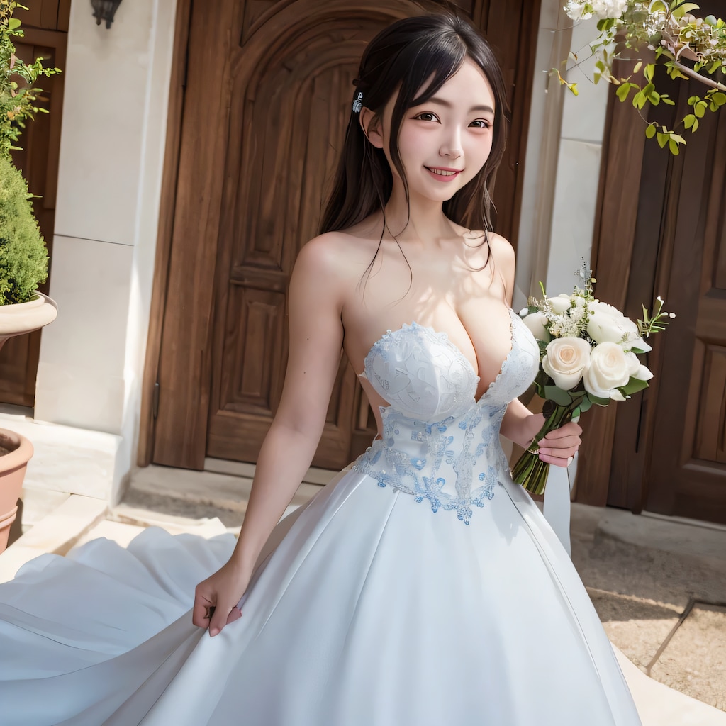 黒髪ロングでウェディングドレスの美女１２０