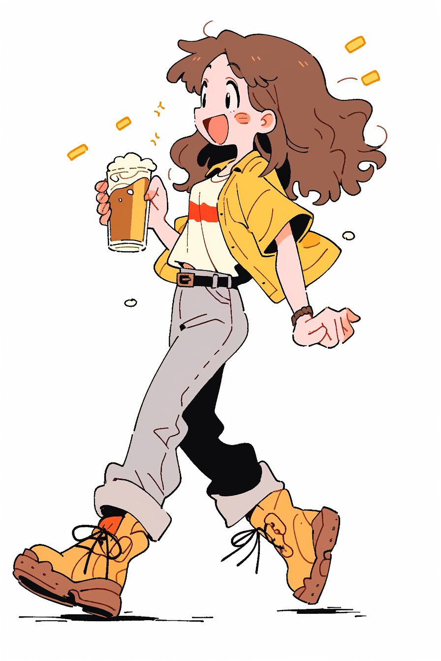 ビールを持って走り出す姉さん