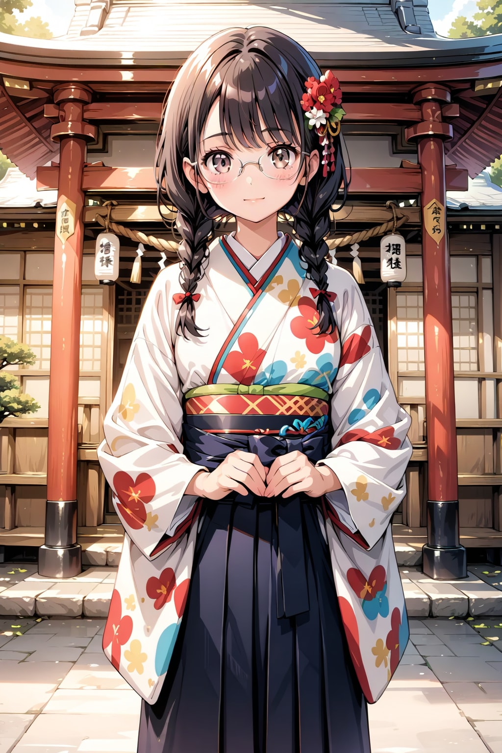 眼鏡三つ編みの袴女子