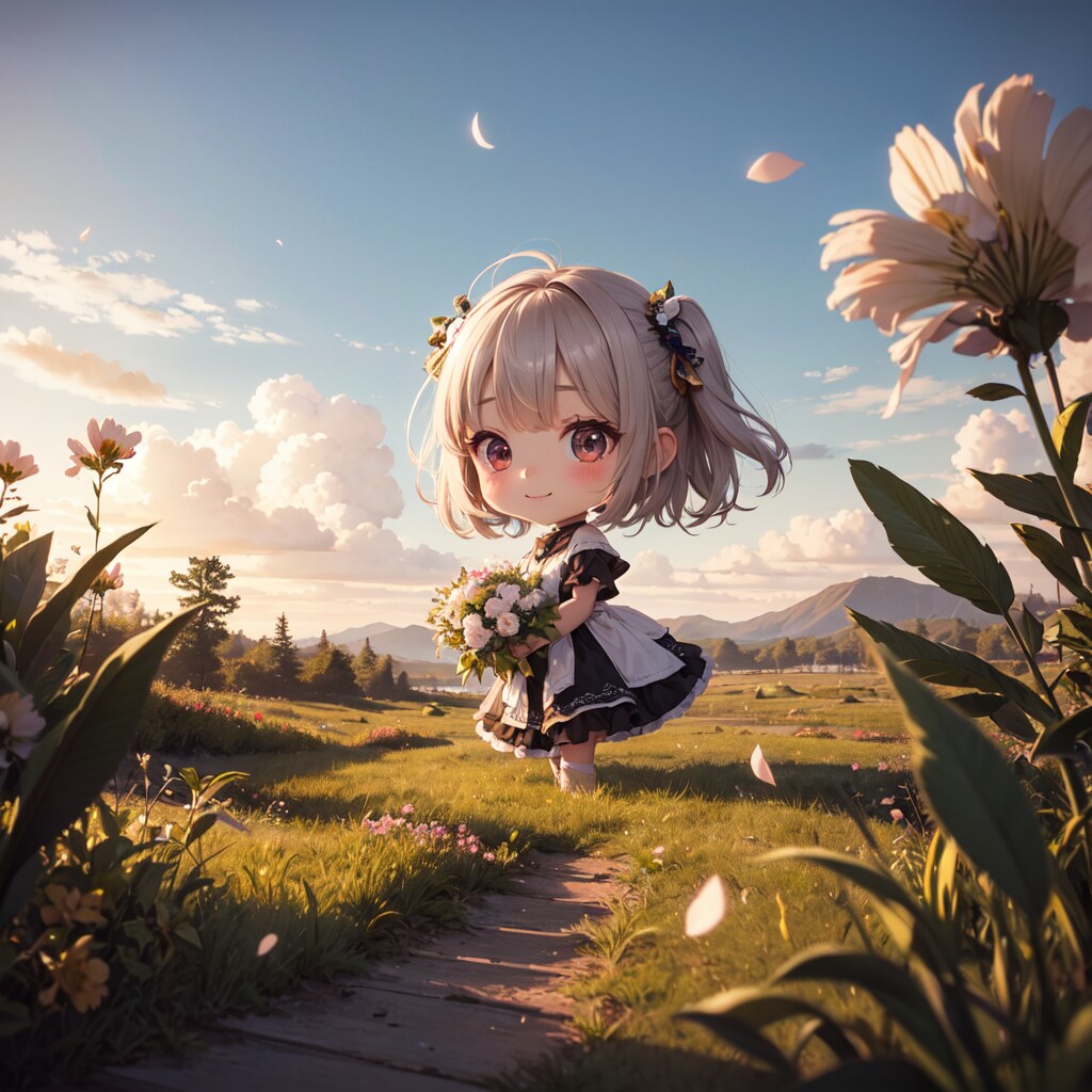 銀髪の少女とお花