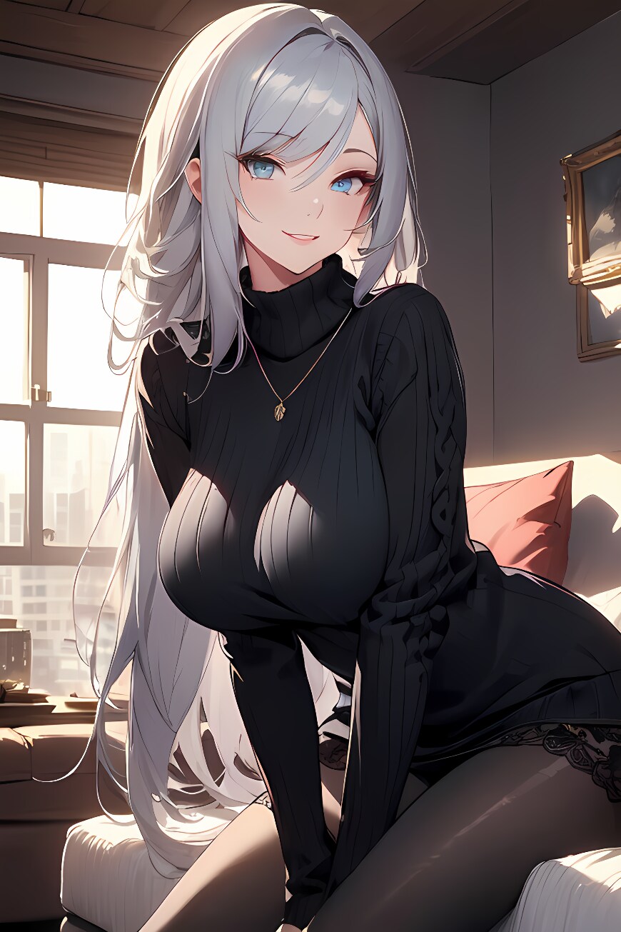 セーターにネックレス