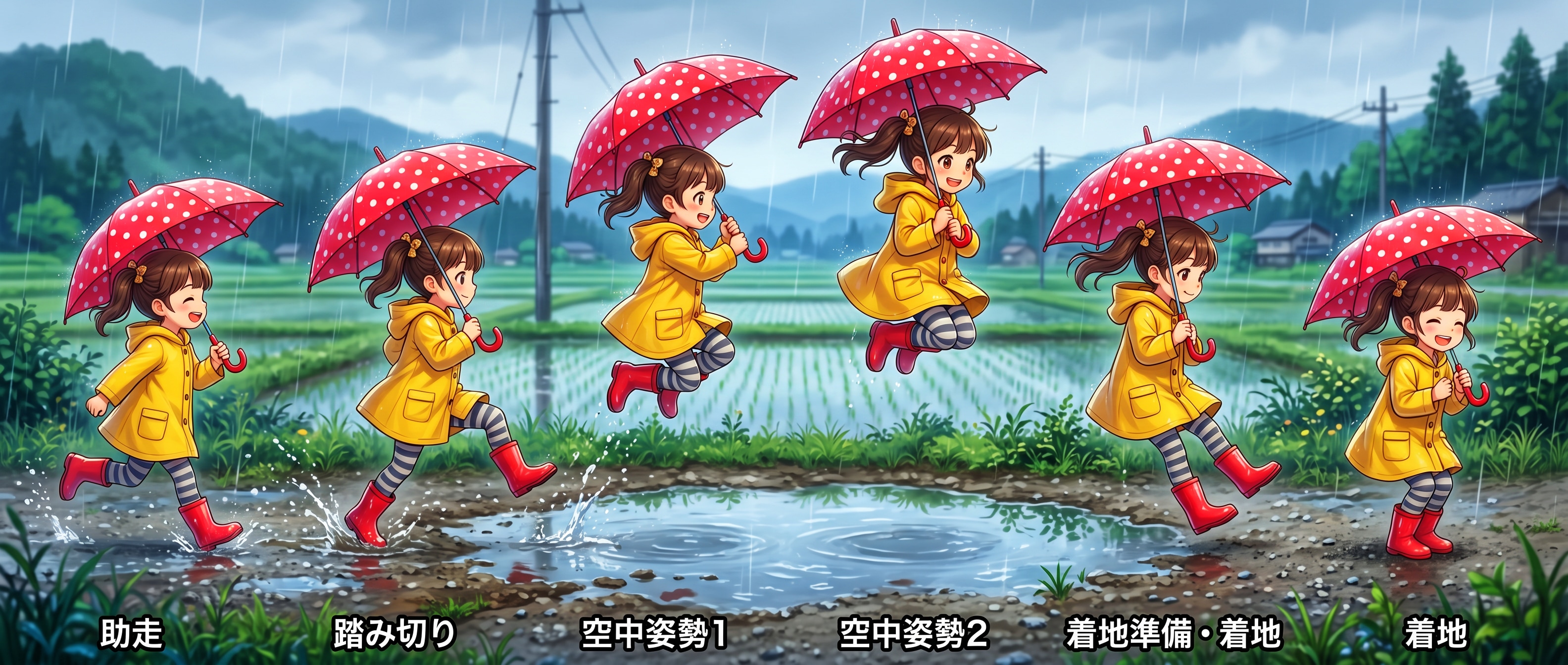 水たまりを飛び越える | の人気AIイラスト・グラビア
