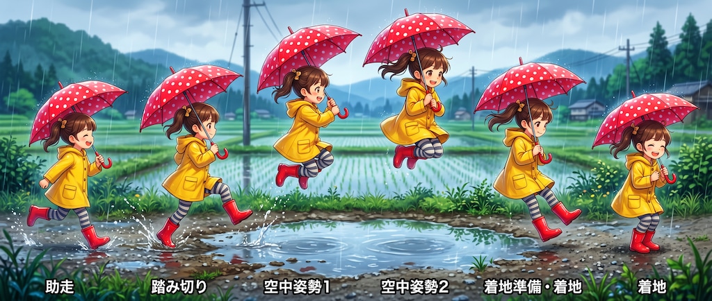 水たまりを飛び越える