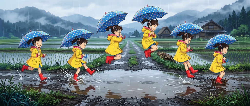 水たまりを飛び越える