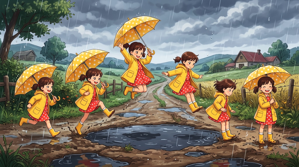水たまりを飛び越える
