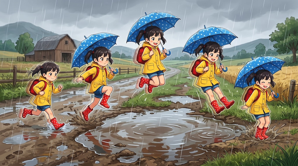 水たまりを飛び越える