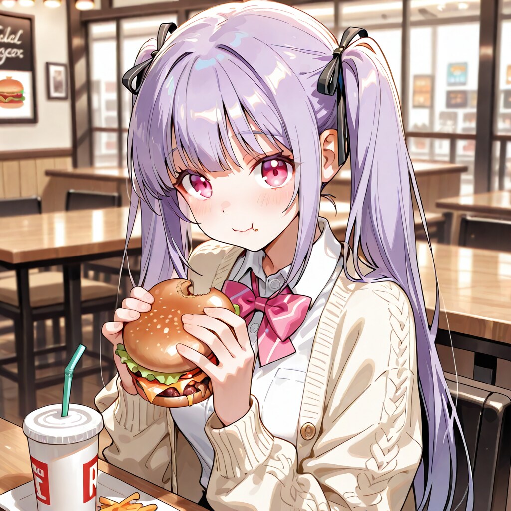 ツインテ娘のバーガータイム | の人気AIイラスト・グラビア