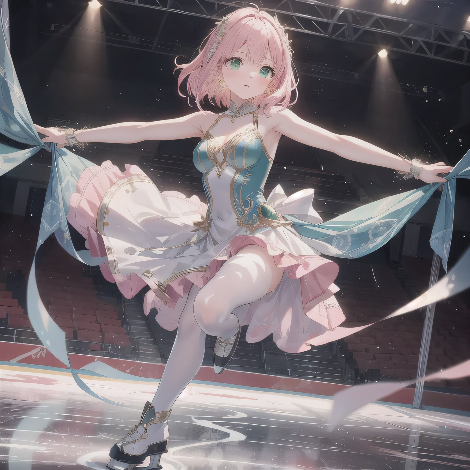 ピンク髪ボブでアイススケートの少女 | の人気AIイラスト・グラビア