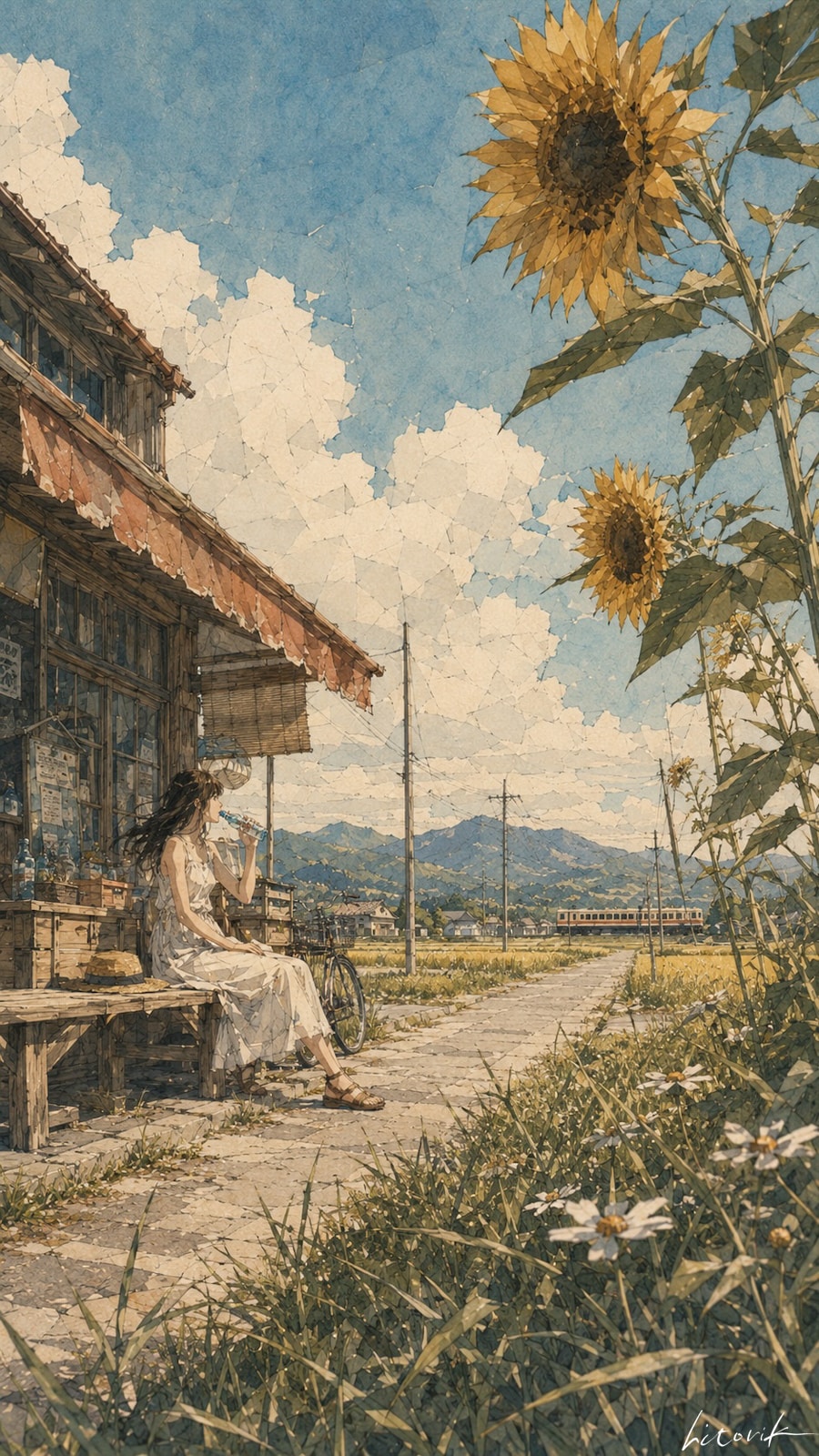 夏雲とローカル線／スマホ壁紙アーカイブ | の人気AIイラスト・グラビア