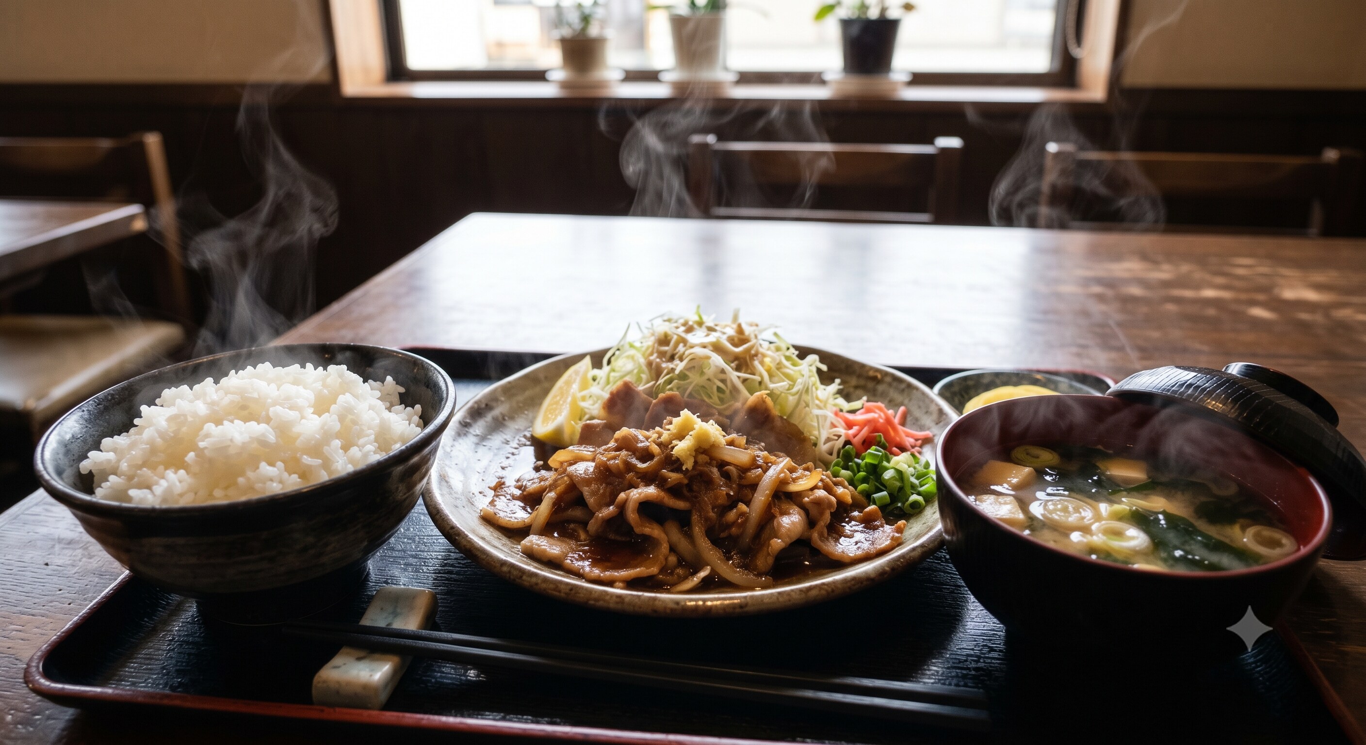 摩訶不思議食堂の豚の生姜焼き定食