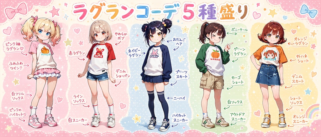 ラグランコーデ５種盛りで謎の海産物コレクション！
