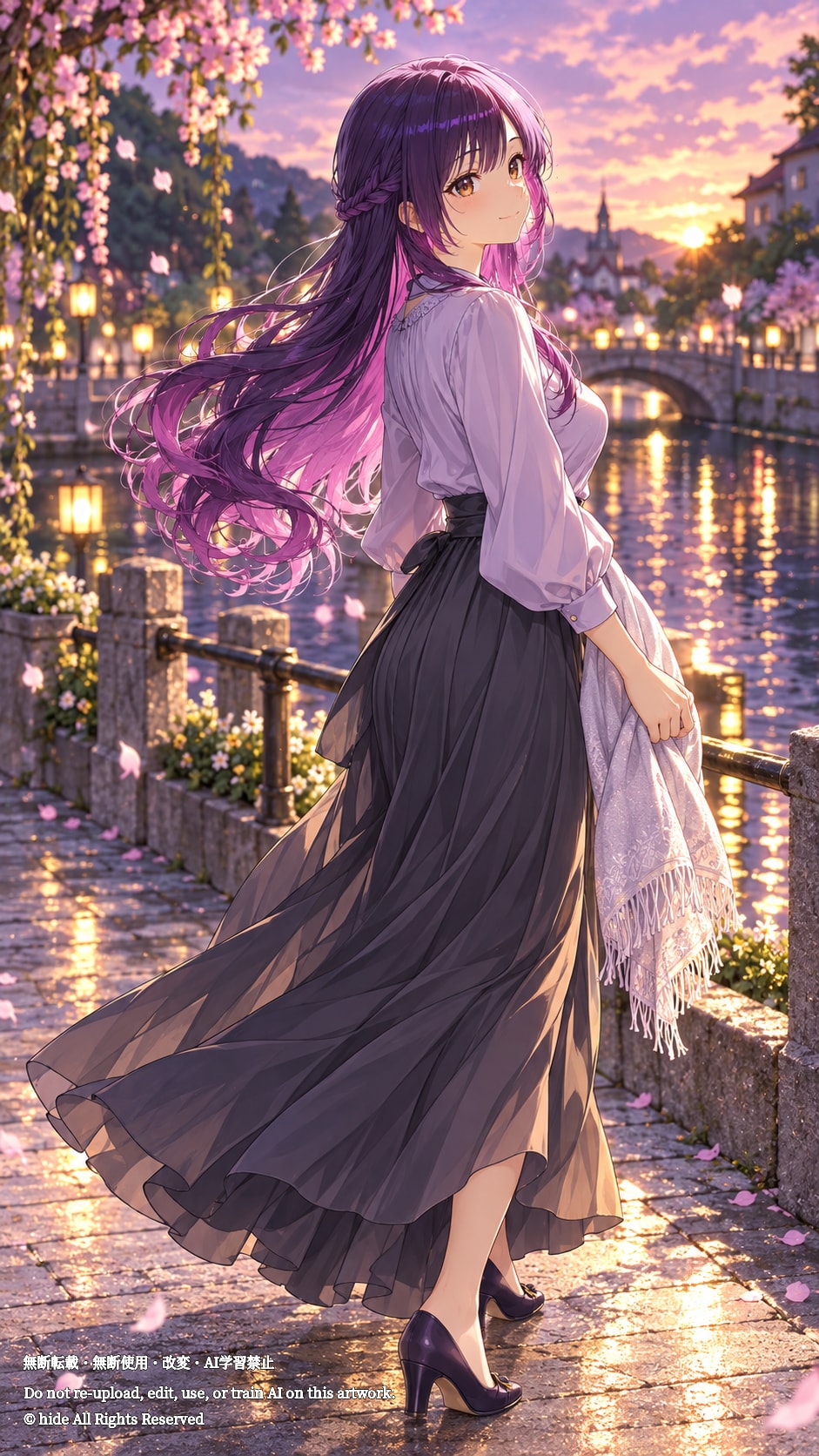 セオリツヒメさん、夕暮れの運河で | の人気AIイラスト・グラビア
