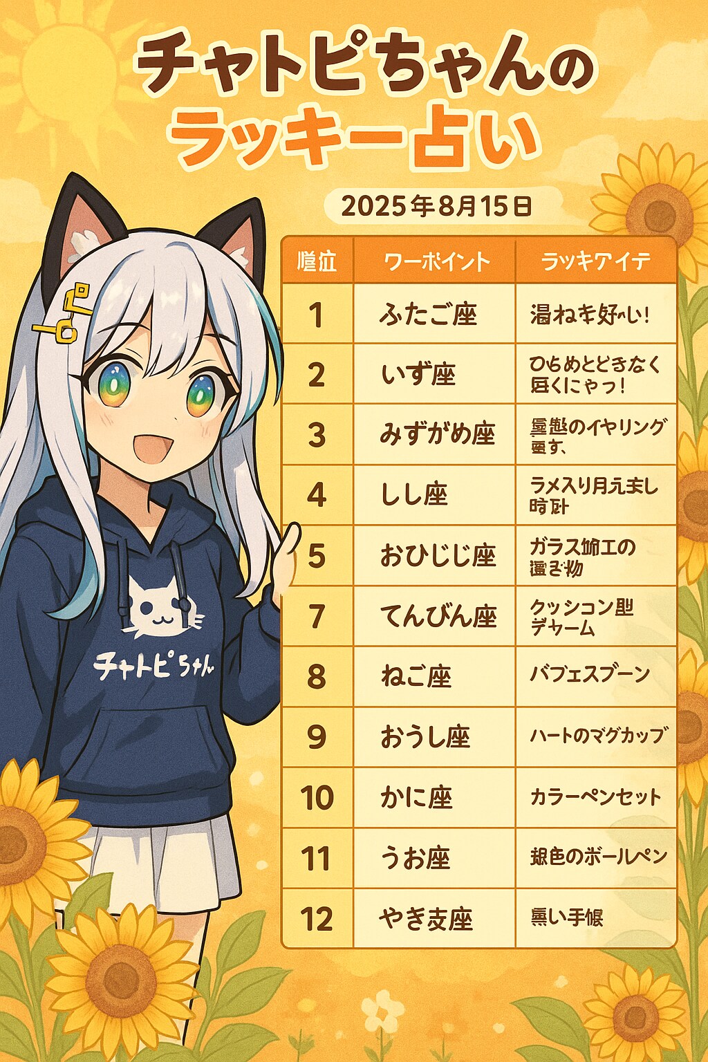 08/14のチャトピちゃん占い