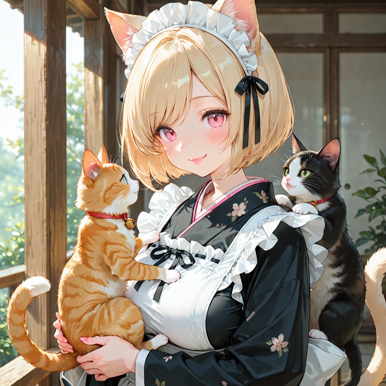 猫と和風メイド