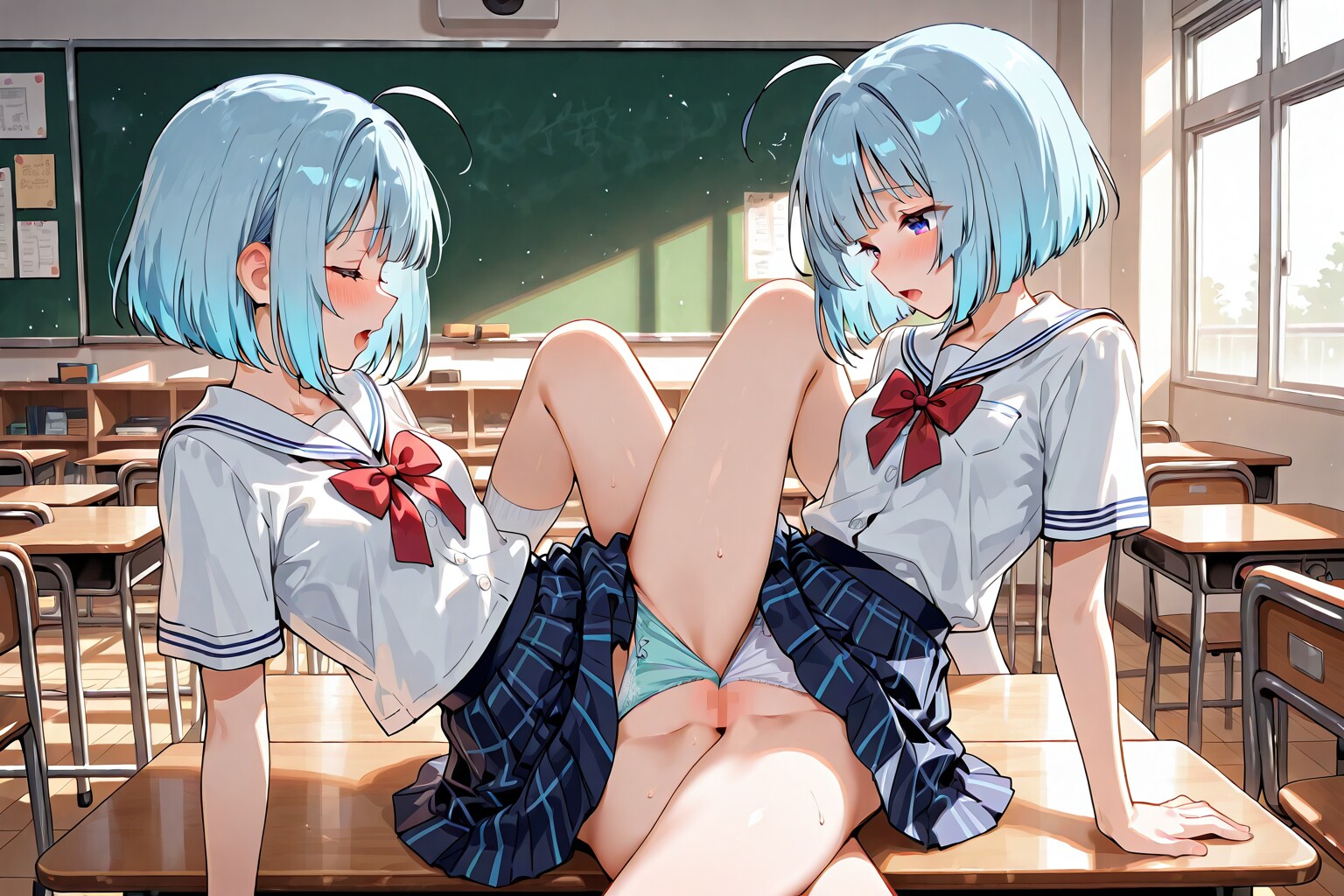 入学記念に空き教室でこっそりしちゃう百合姉妹