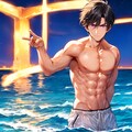 【R15】水着な黒髪短髪男性と、海と夜空★(5枚) 2枚目
