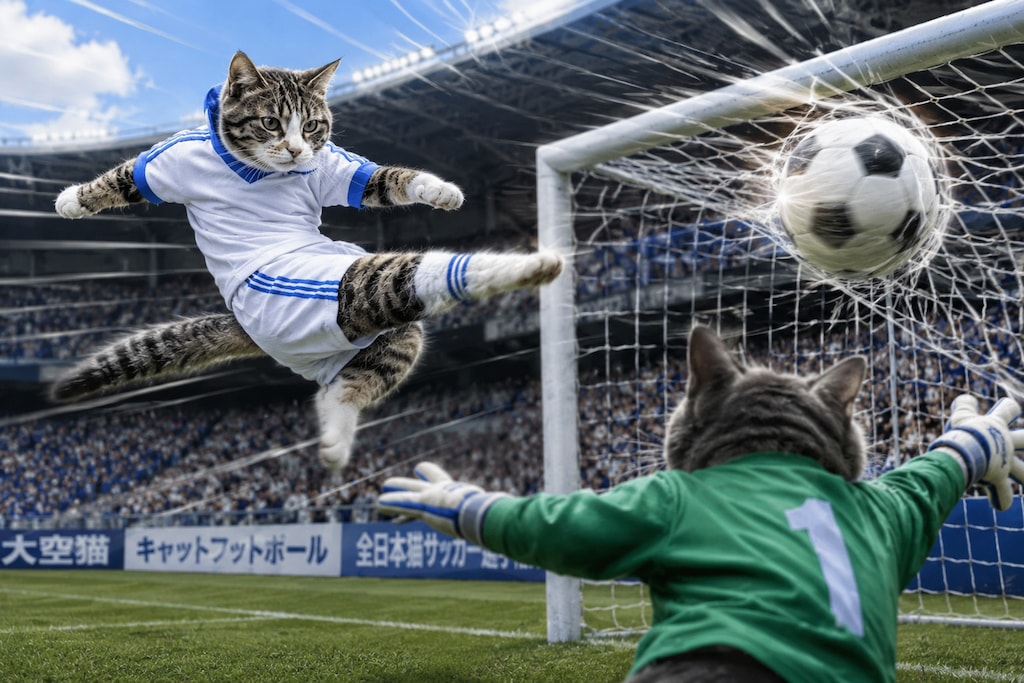 ドライブシュートする猫
