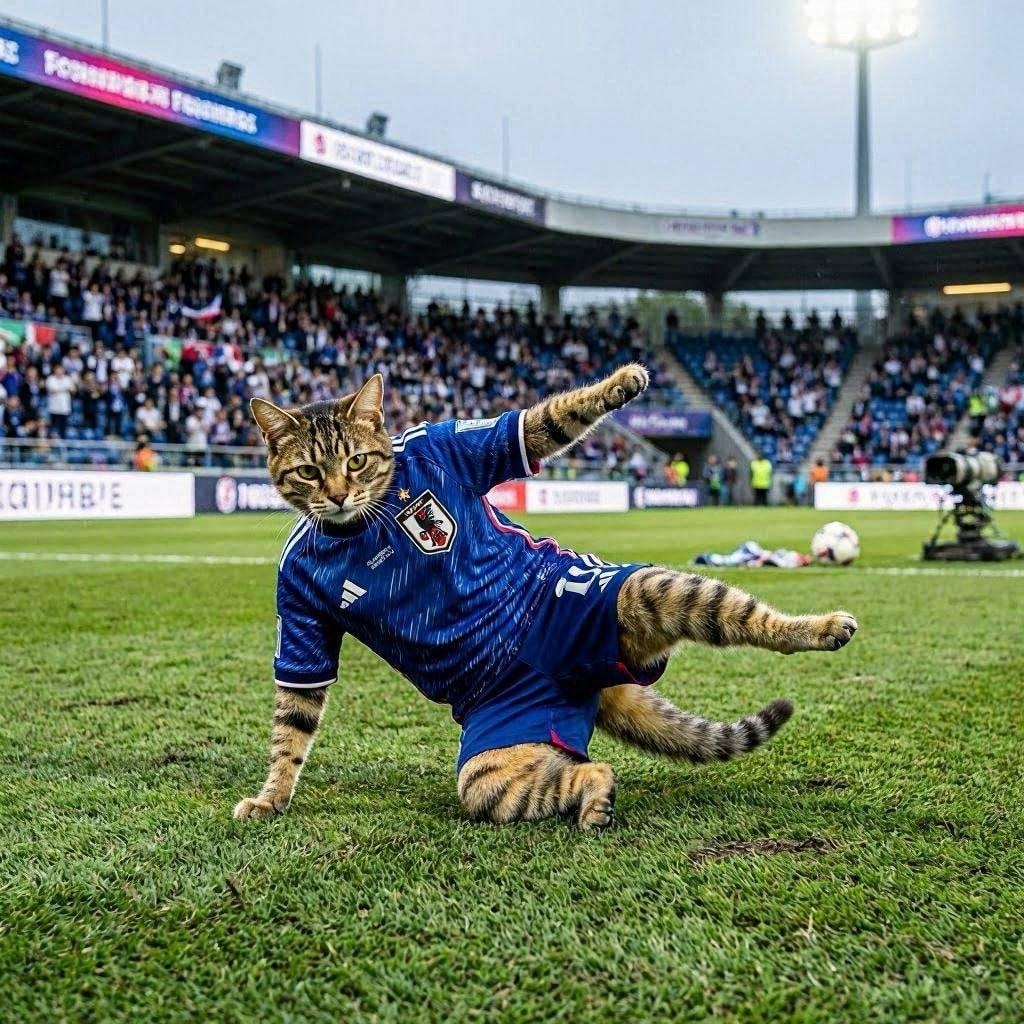 ドライブシュートする猫