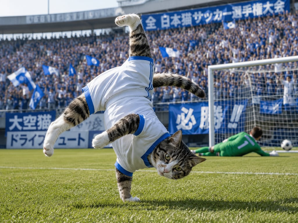ドライブシュートする猫