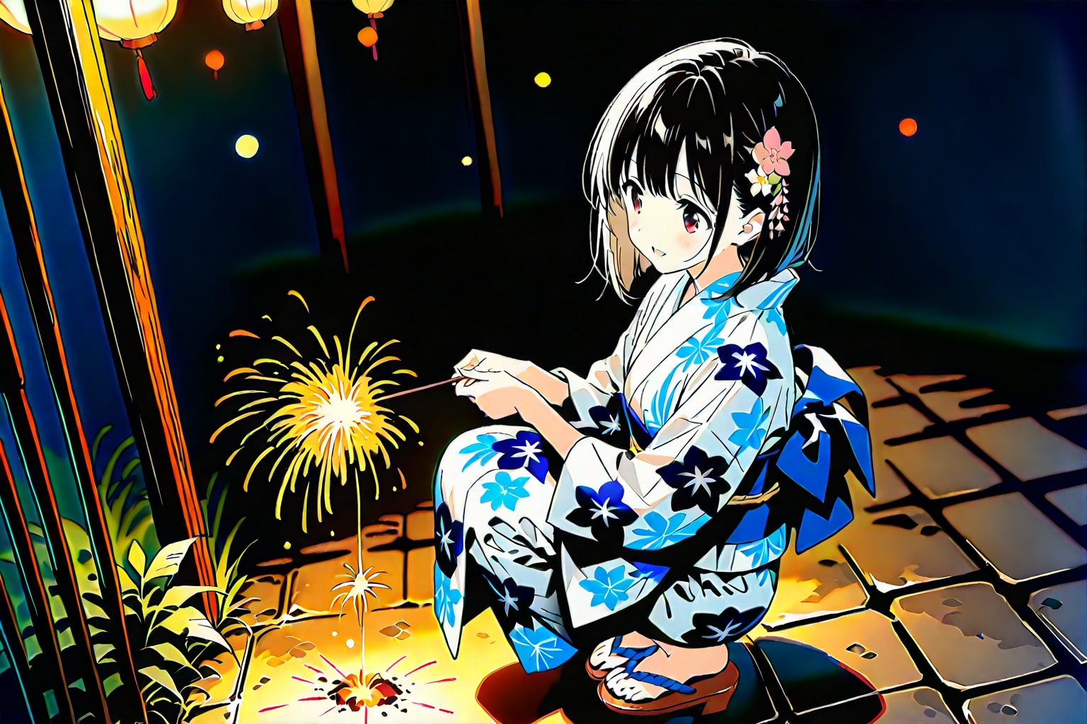 浴衣で花火(GRYPHON)(2) | の人気AIイラスト・グラビア