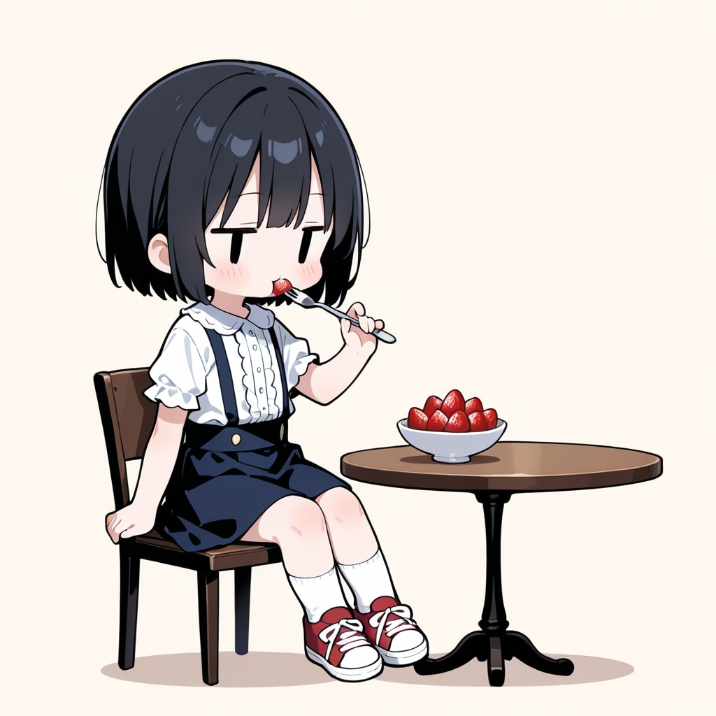 いちごを食べる