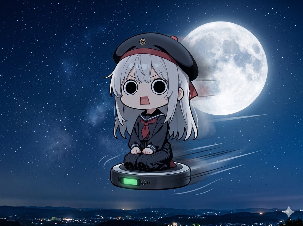 ロボット掃除機で夜空を飛んでしまいよったえらいこっちゃ嬢