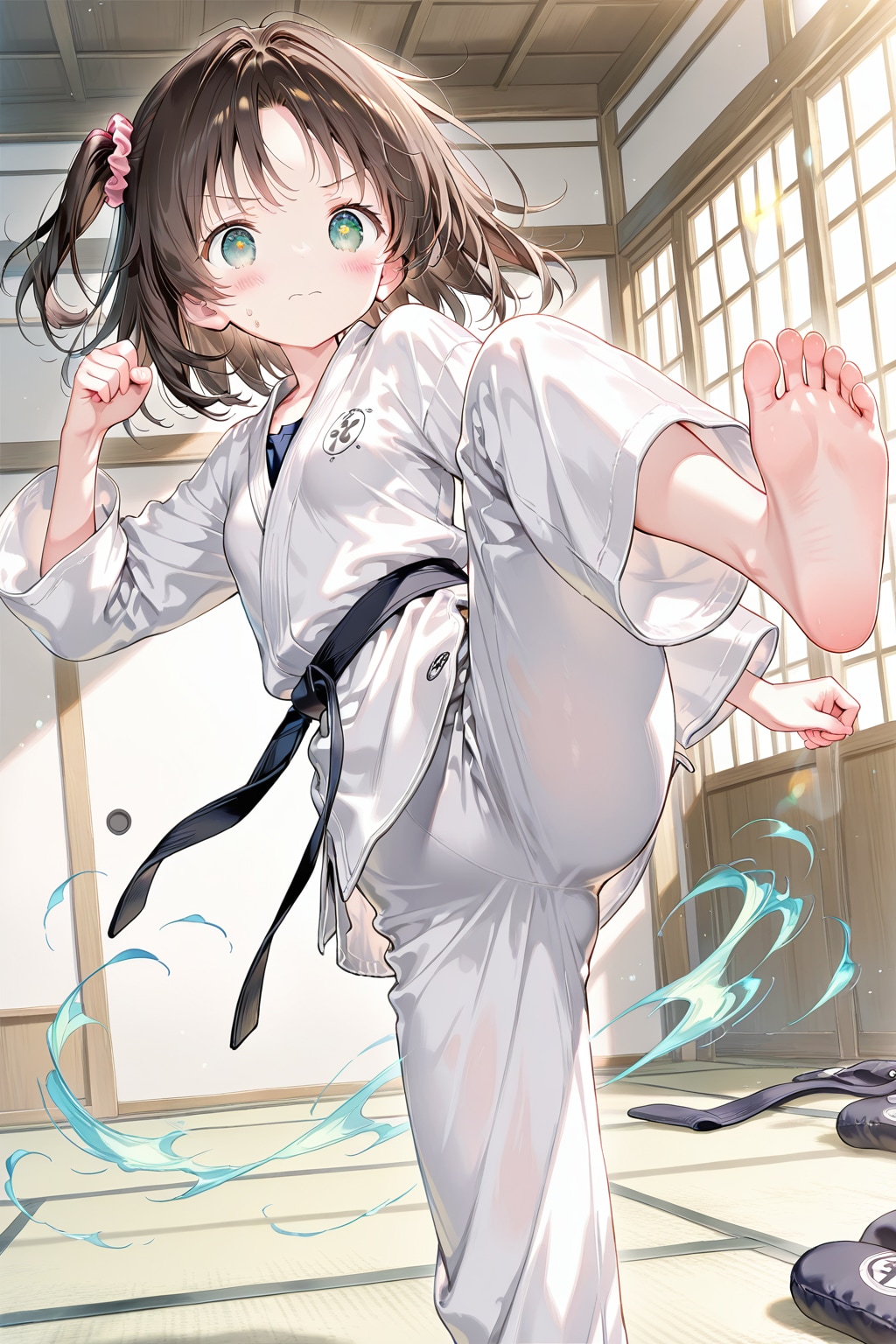 空手体験をする白神ホカちゃん