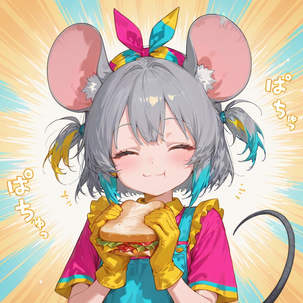 サンドイッチを食べるねずみさん