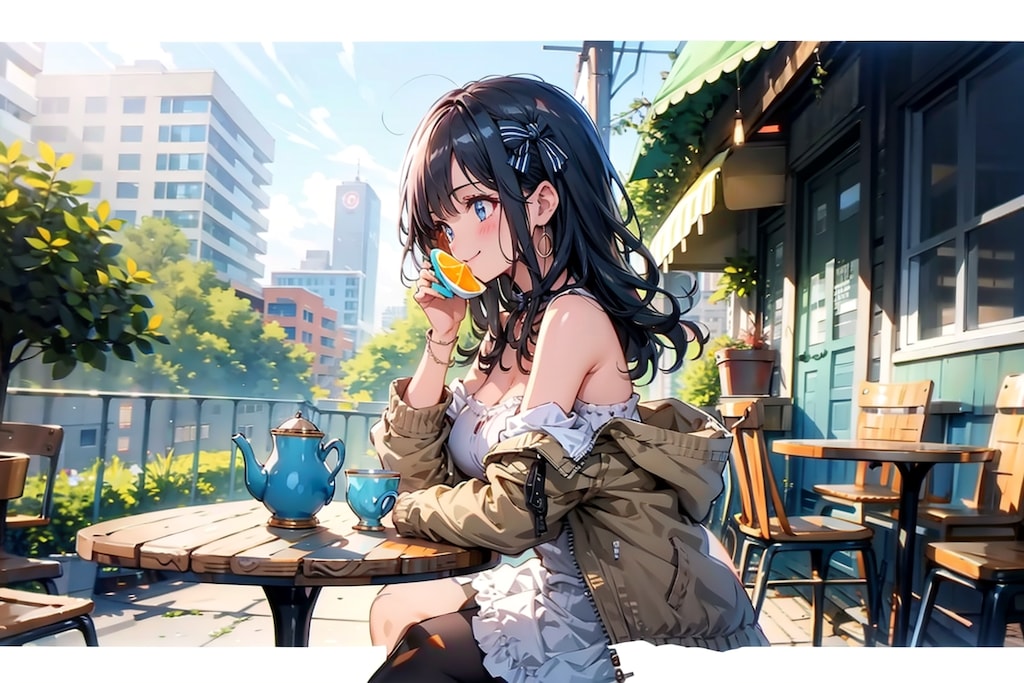 都会のカフェで