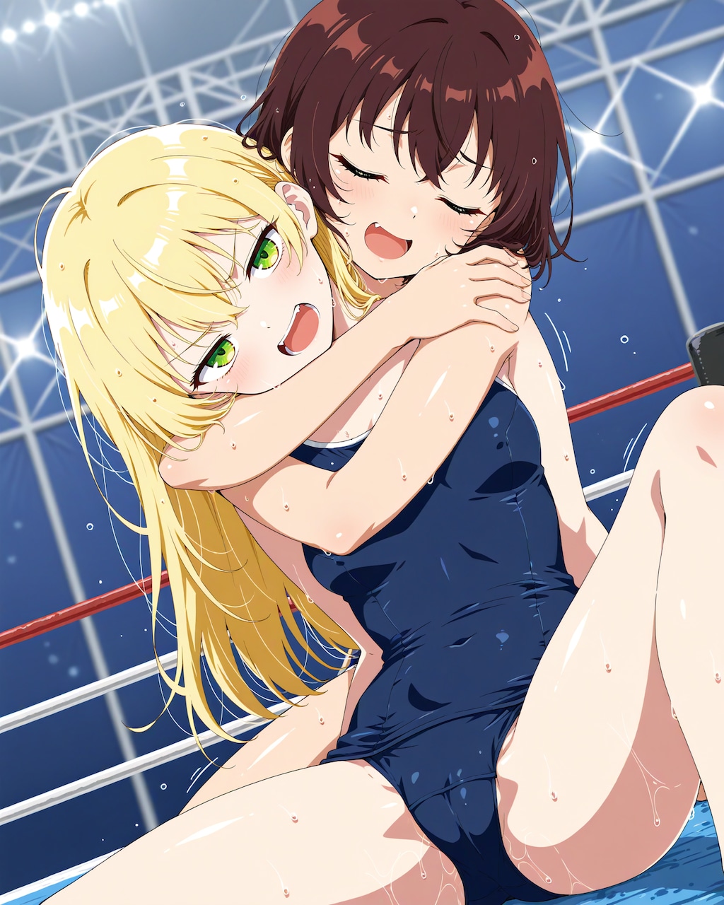 スク水でリングの上に