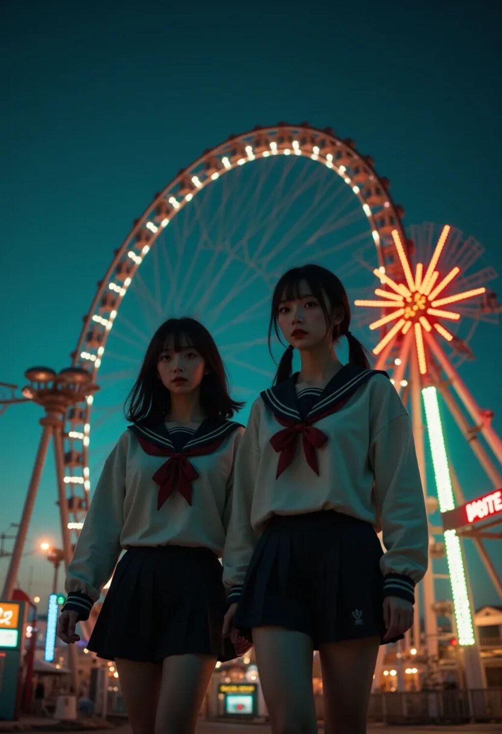 夜の遊園地