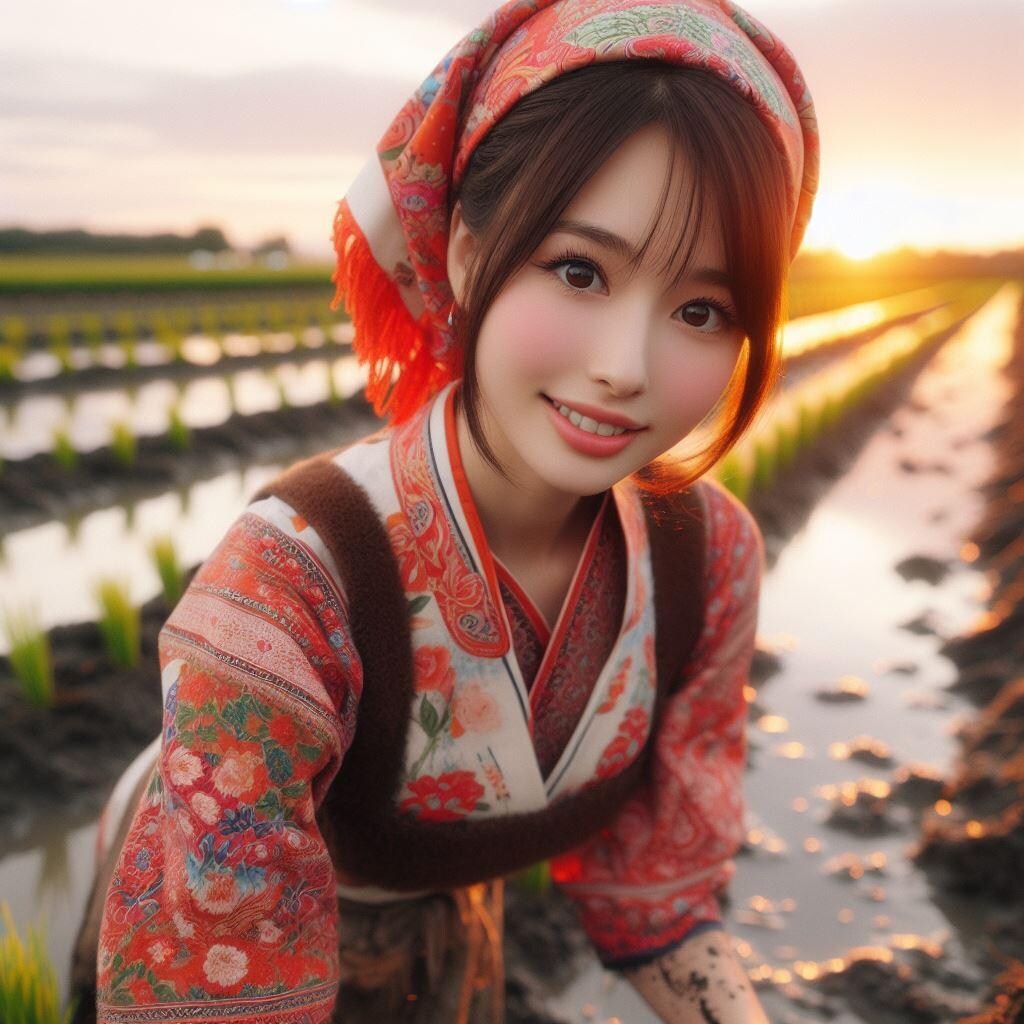 伝統衣装の田植えチャレンジ