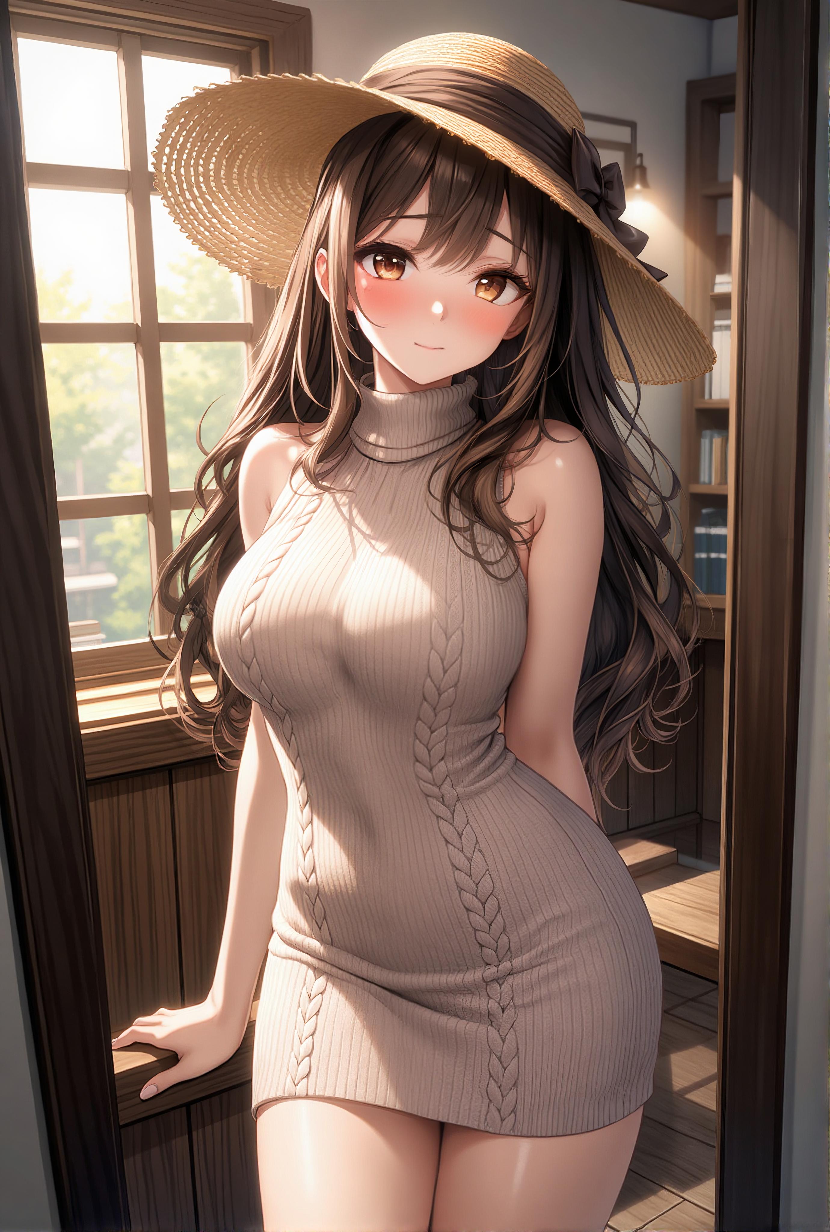 麦わらとニット