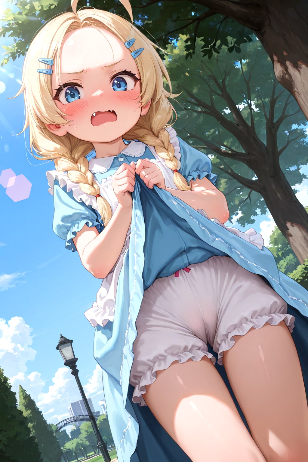 ……ねえ、変態兄ちゃん……舐め回うように見てるけど……まさか、ドロワーズも大好物なんて言わないよね……うみゃ！　変態！