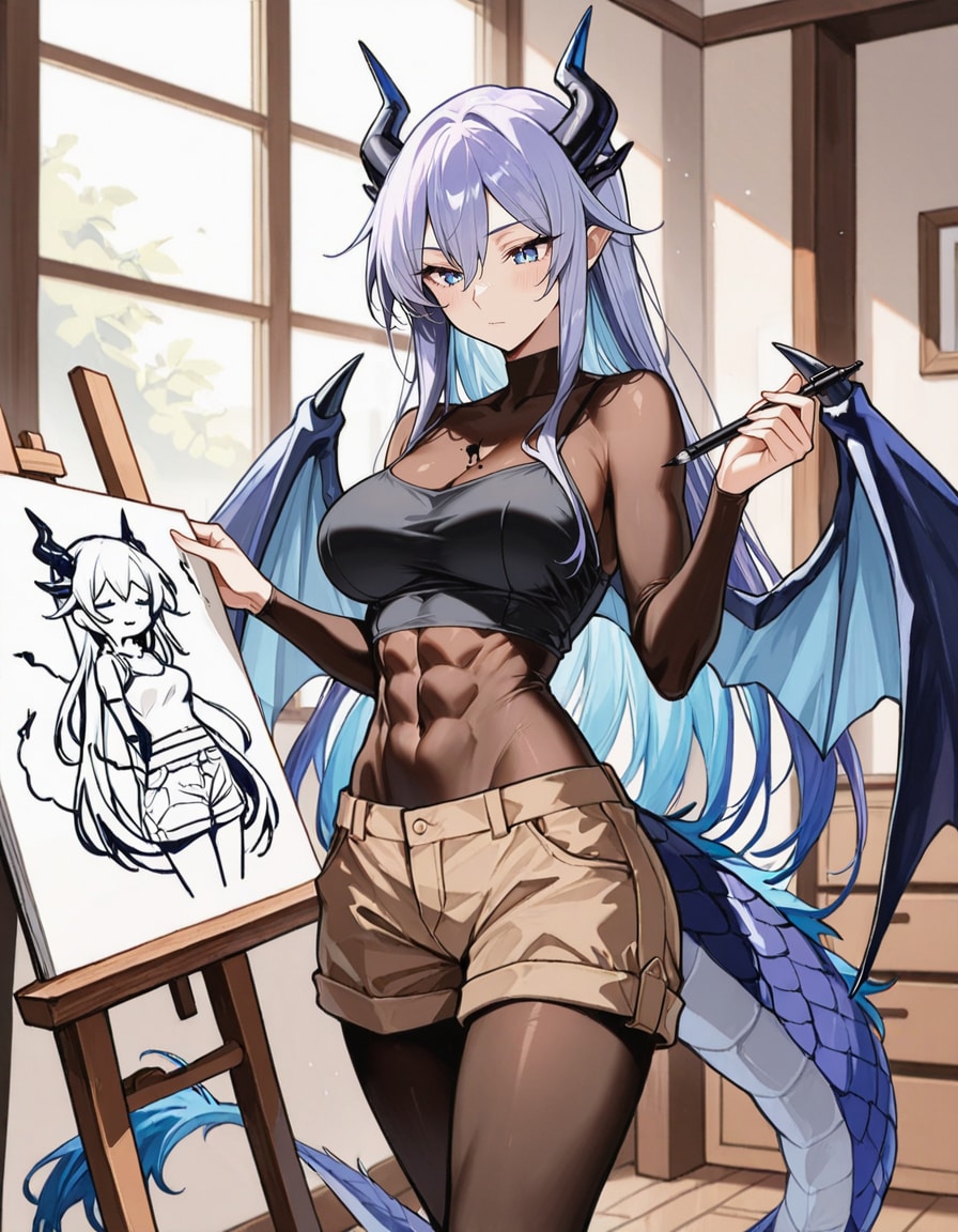 絵を描くドラゴン娘