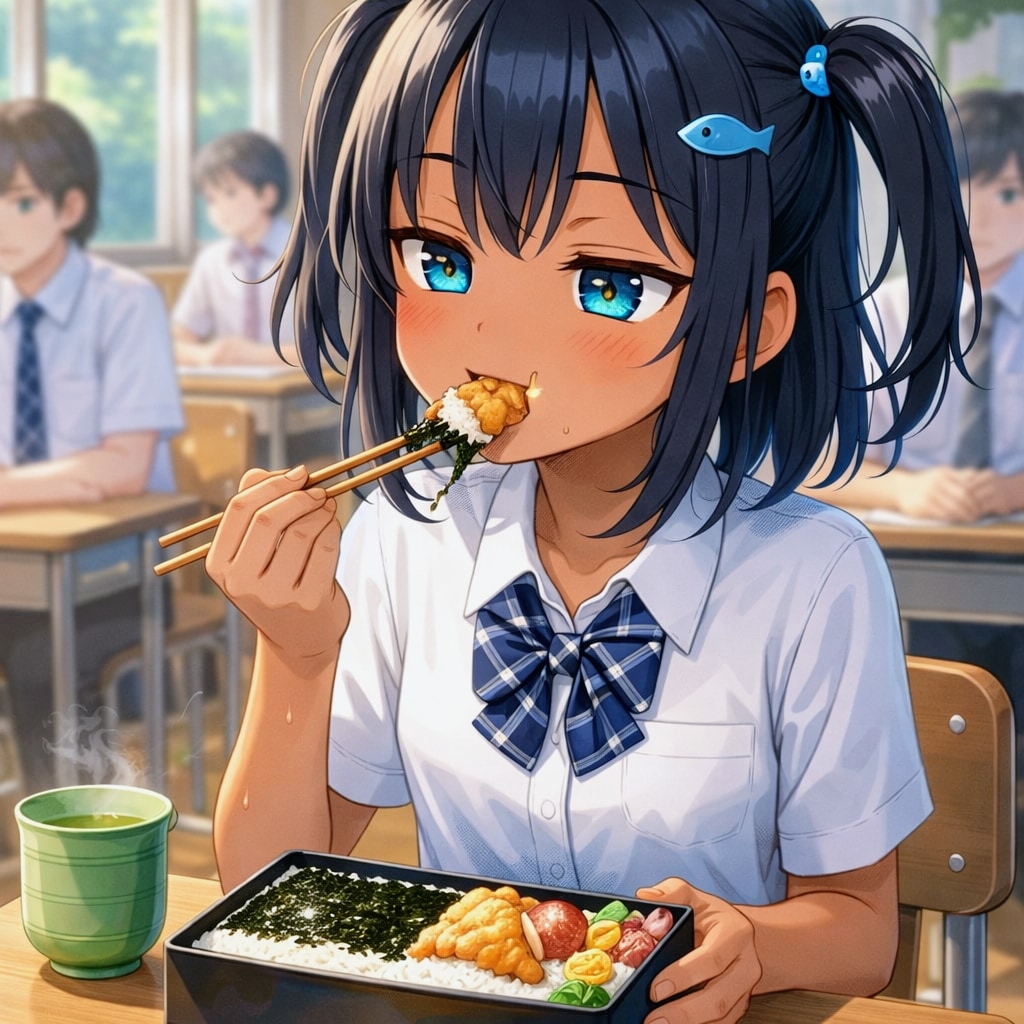 のり弁を食べるこなつちゃん