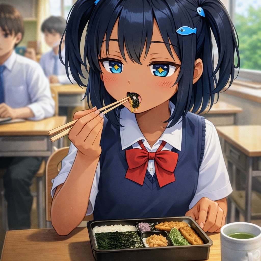 のり弁を食べるこなつちゃん