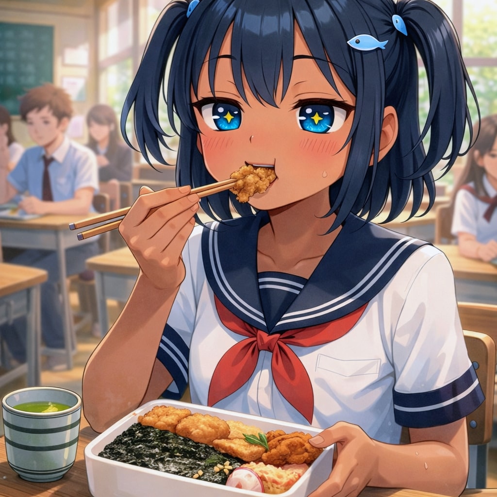 のり弁を食べるこなつちゃん