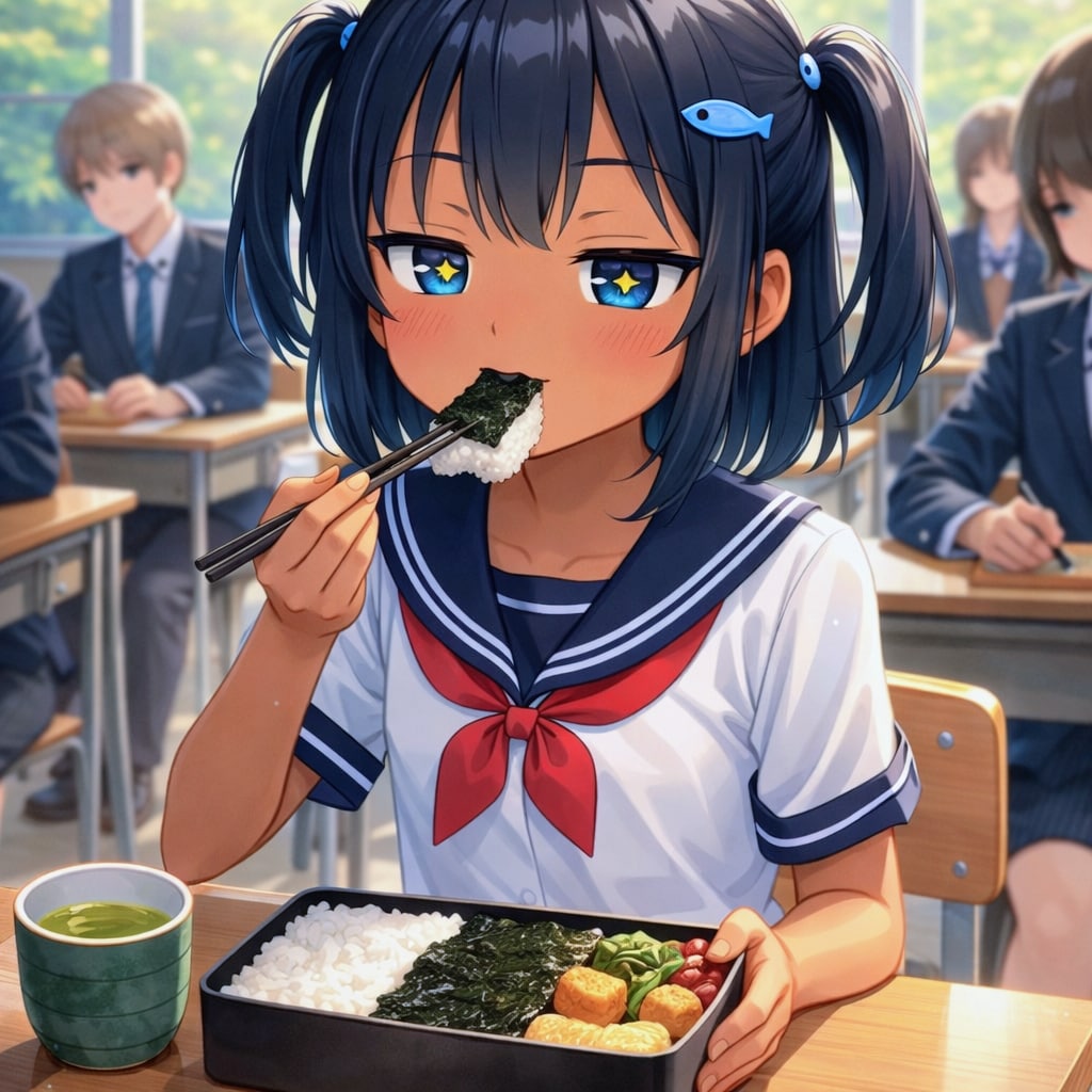 のり弁を食べるこなつちゃん