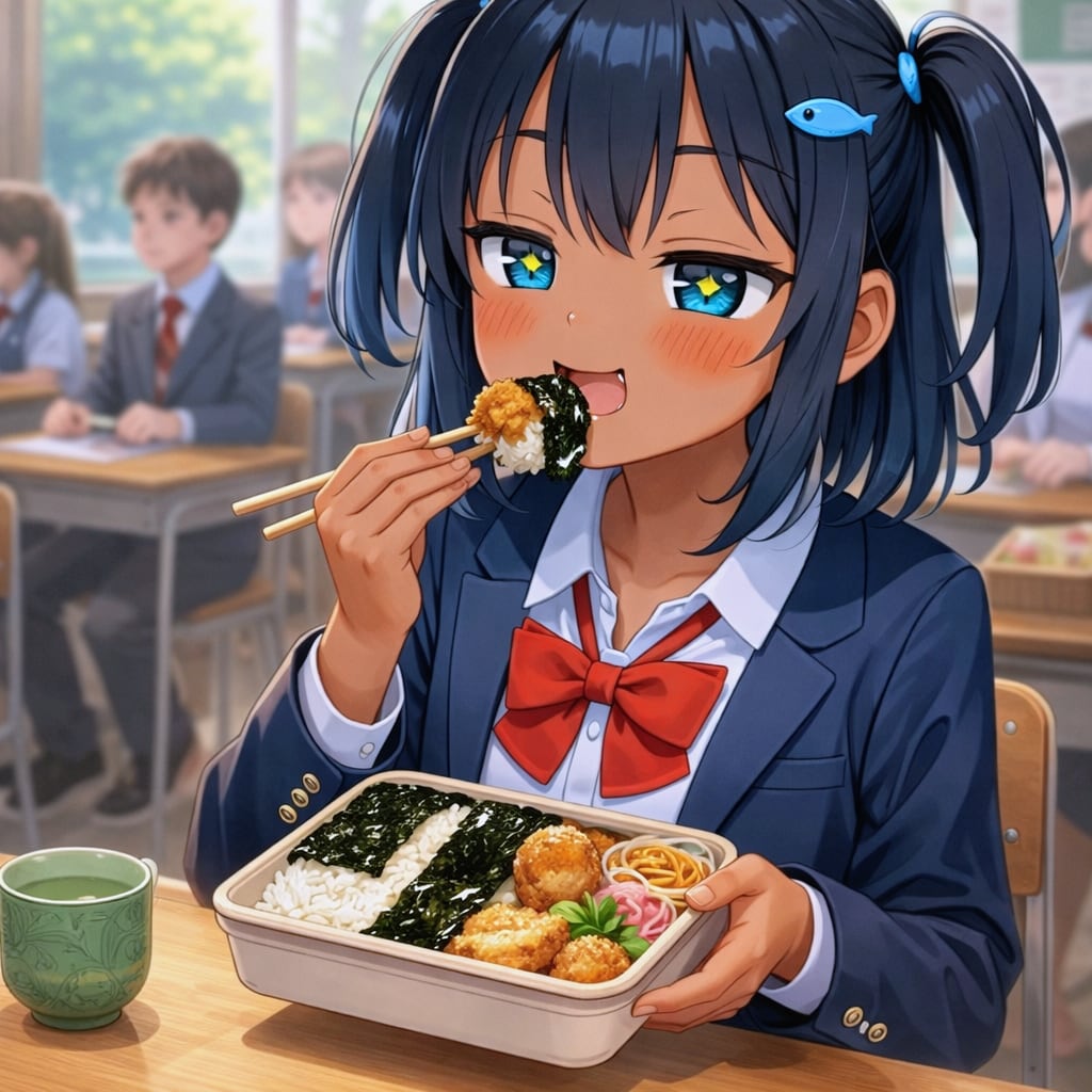 のり弁を食べるこなつちゃん