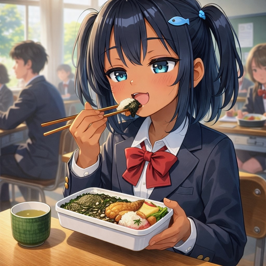 のり弁を食べるこなつちゃん