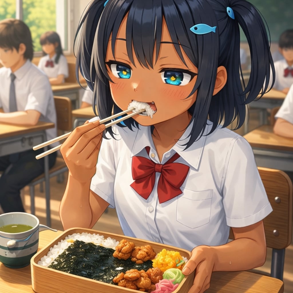 のり弁を食べるこなつちゃん